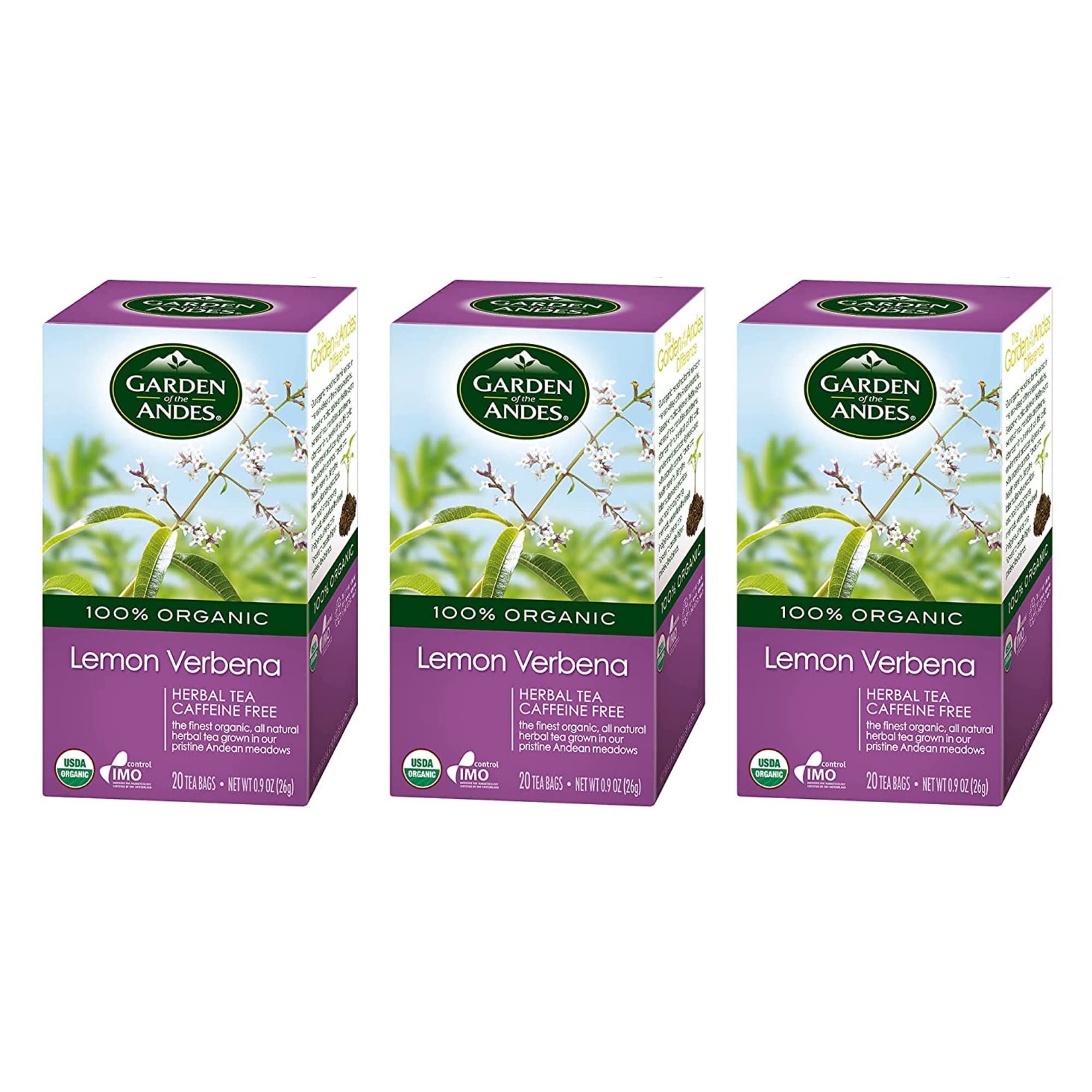 Garden of the Andes Herbal Organic Decaf Lemon Verbena Hot Tea Bags, 0.9 oz, 20 Count (Pack of 3)…