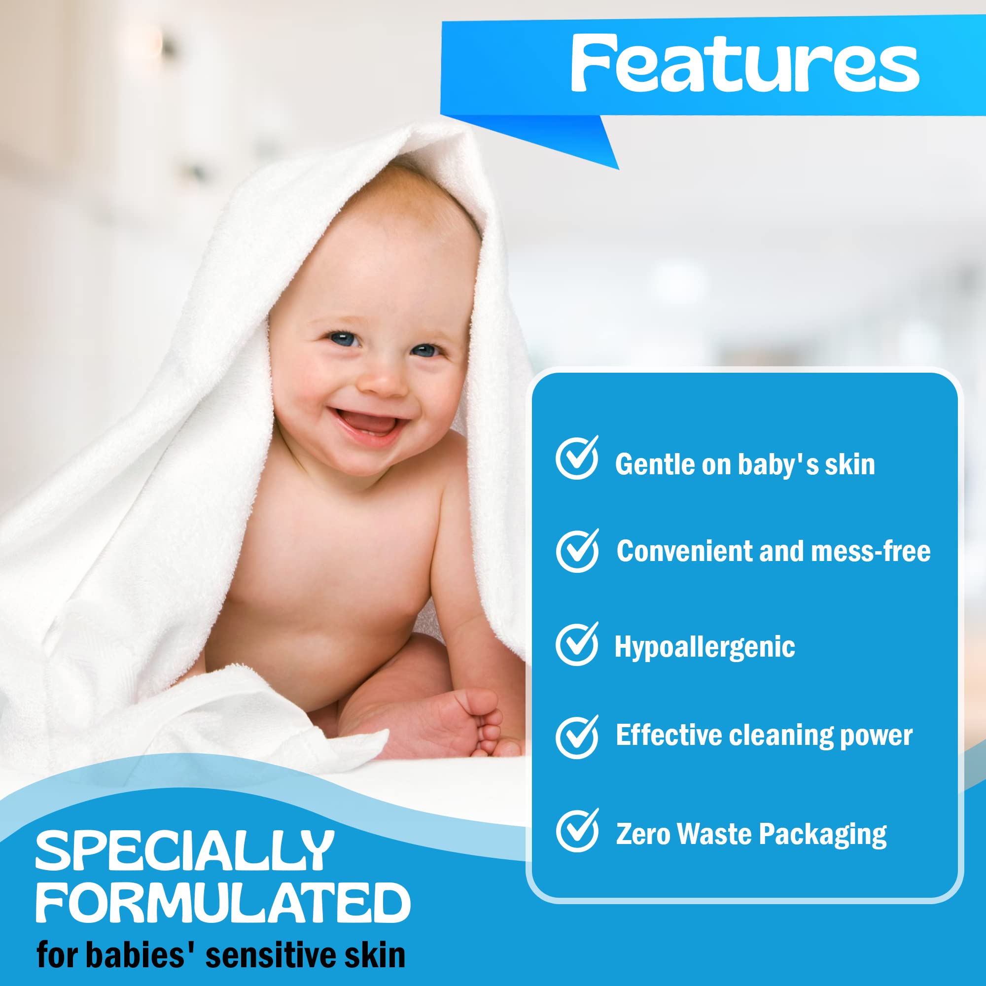 Baby Laundry Detergent Sheets for Infant, Toddler and Newborns, 80 Loads, Unscented - Gentle for Sensitive Skin - Washing Detergent for Baby Clothes