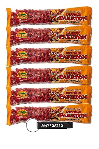 LA MOLIENDA Peanut Caramel Cacahuate Garapiñado Jumbo 6 PACK 142 gr. c/u | Peanut Caramel Jumbo Size 6 PACK 5 oz. each. with (1) BVOJ SALES Keychain