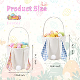 Easter Baskets Set of 2 With Wooden Tag Bunny Egg Basket Gingham Bucket Candy with Handle Tote Reusable Goody Baskets Gifts Bags