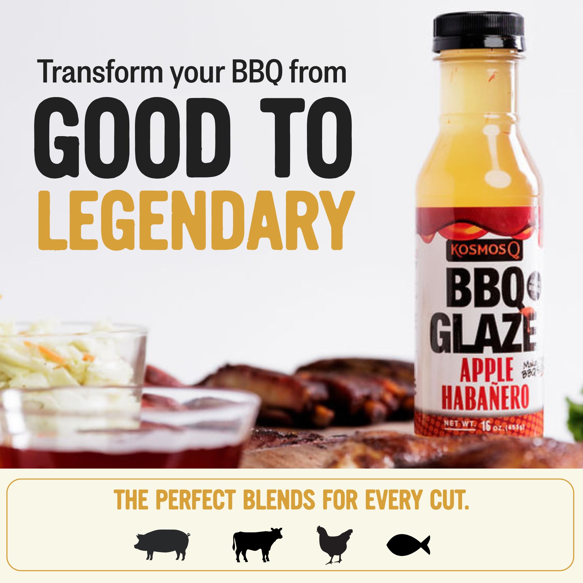Kosmos Q Apple Habanero BBQ Glaze, Sweet and Spicy Glaze for Ribs, Pork, Chicken, or Brisket, Bold Apple Sauce with Habanero Heat, Competition-Quality