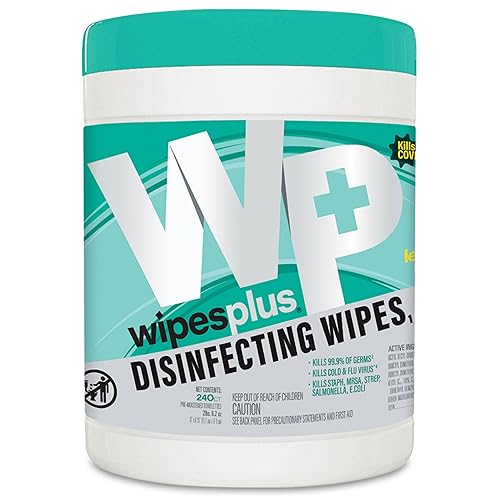 WIPESPLUS Disinfecting Surface Wipes Canister Bleach Free with Lemon Scent for Home and Business, 240 Count