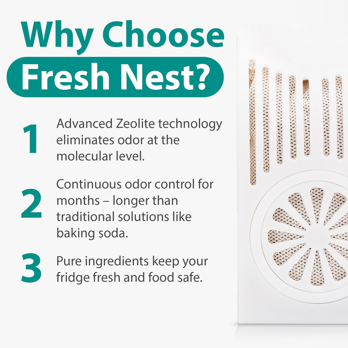 Fresh Nest Refrigerator Deodorizer with Zeolites (4-Pack) - Odor Eliminator for Fridge & Freezer - Outshines Baking Soda and Bamboo Charcoal Bags