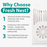 Fresh Nest Refrigerator Deodorizer with Zeolites (4-Pack) - Odor Eliminator for Fridge & Freezer - Outshines Baking Soda and Bamboo Charcoal Bags
