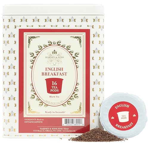 Harney and Sons English Breakfast Tea Pods, Single Use, K-Cup Compatible, Bold, Flavorful, Caffeinated