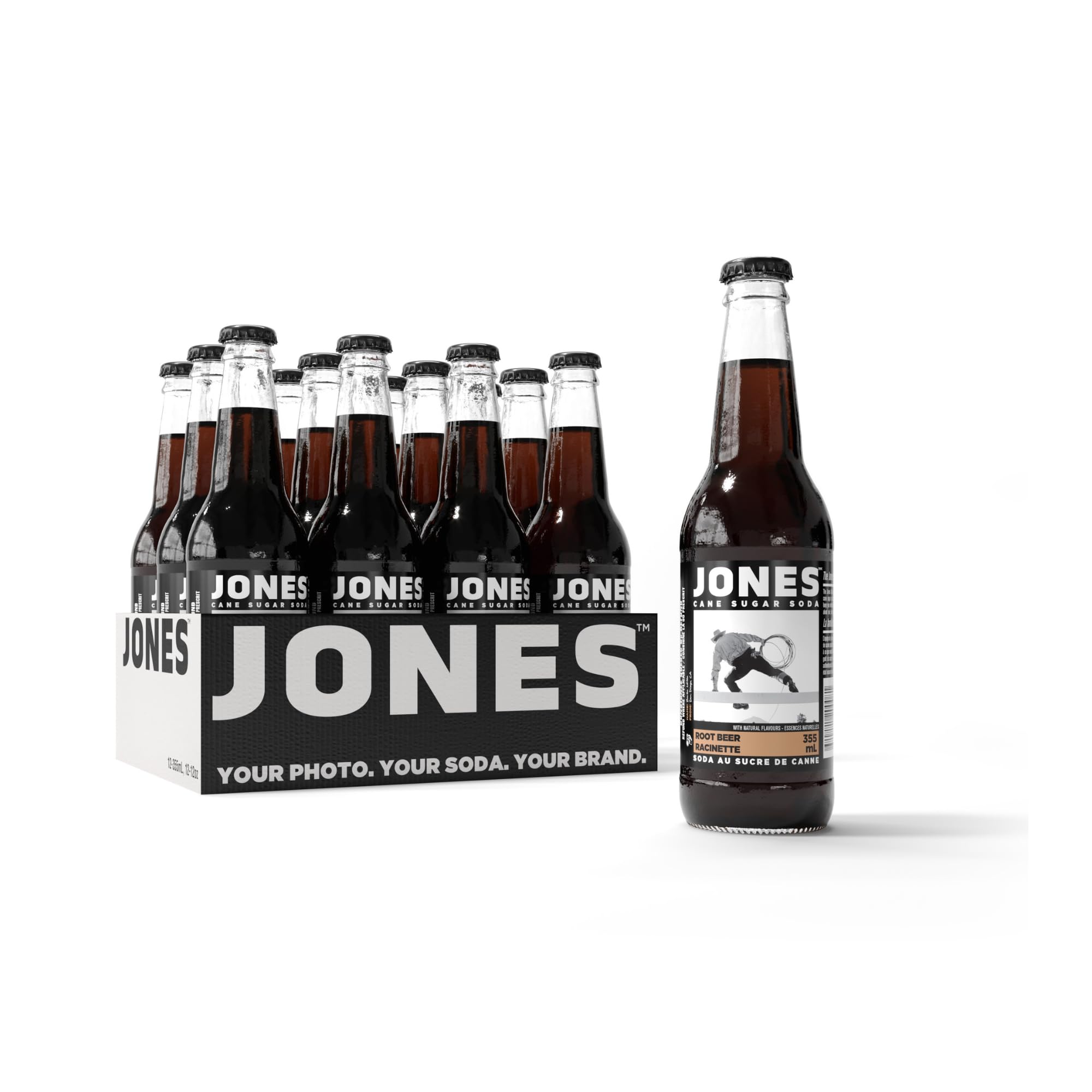 Jones Soda Co. Root Beer Flavor | 12-Pack | The Original Craft Soda | Made with Pure, 100% Cane Sugar | Pop Beverages/Soft Drinks | 12 Oz Glass
