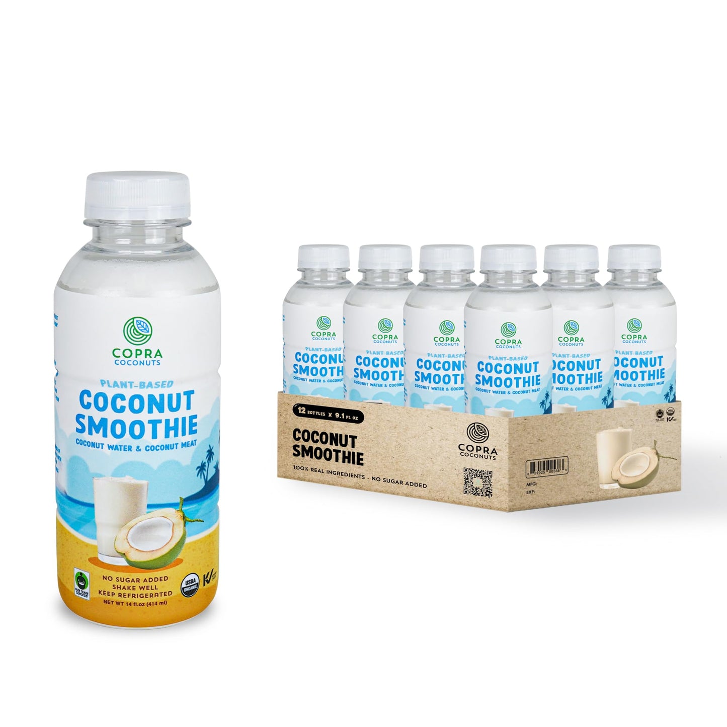 Copra Organic Frozen Coconut Smoothie (No Sugar Added) | Vegan, Non-GMO, Gluten-Free (Case of 6 Bottles x 14 Fl Oz)