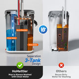 HoMettler Mop and Bucket Set, 3-Tank Flat Mop and Bucket System for Separate Dirty & Clean Water, 65" Mops for Floor Cleaning with 4 Washable Pads
