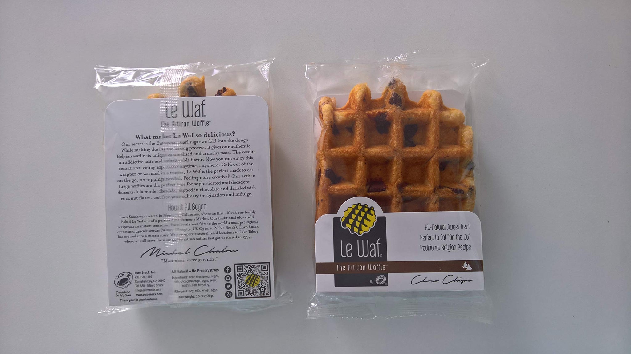 Le Waf Chocolate Chip Artisan Belgian Liege Waffles with Pearl Sugar (Pack of 8)