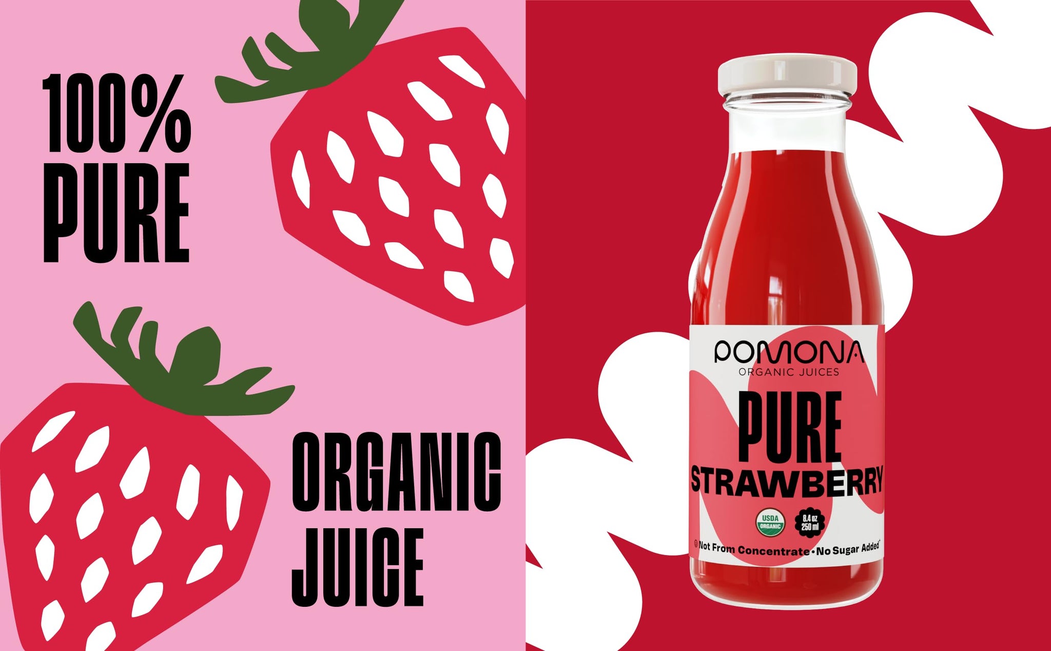 Pomona Organic Strawberry Juice (Pack of 12), Cold Pressed USDA Organic Juices with 100% Strawberries, No Added Sugar, Not From Concentrate, Vegan