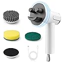 Electric Spin Scrubber Compatible with Scrub Daddy/Mommy, Coinicxcel 2-Speed Option IP7X Waterproof Smile Sponge Dish Wand Holder with 4 Replaceable