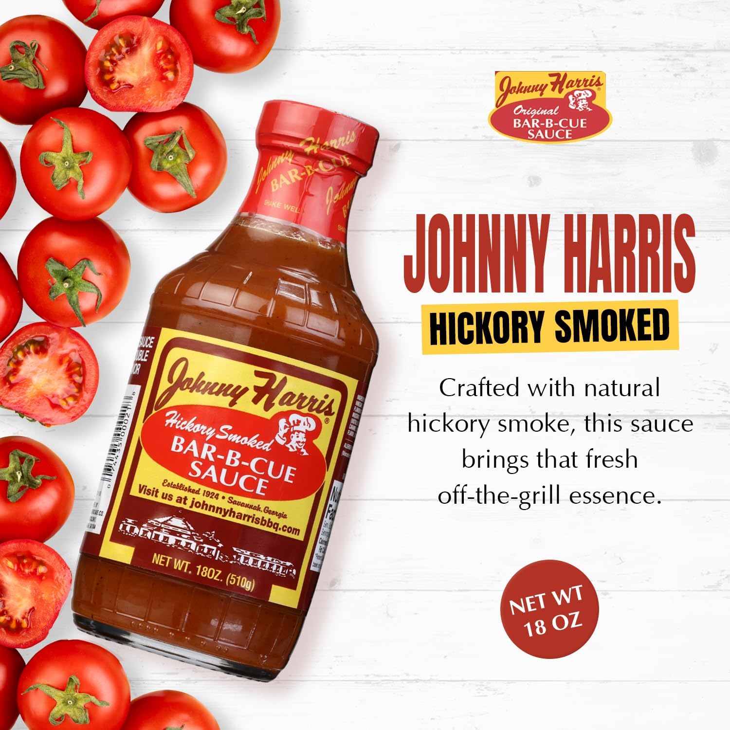 Johnny Harris Hickory Smoked Bar-B-Cue Sauce, Authentic Hickory Smoke BBQ Sauce, Hickory Grilling, Smoked Pork Barbecue Condiment, Gluten-Free