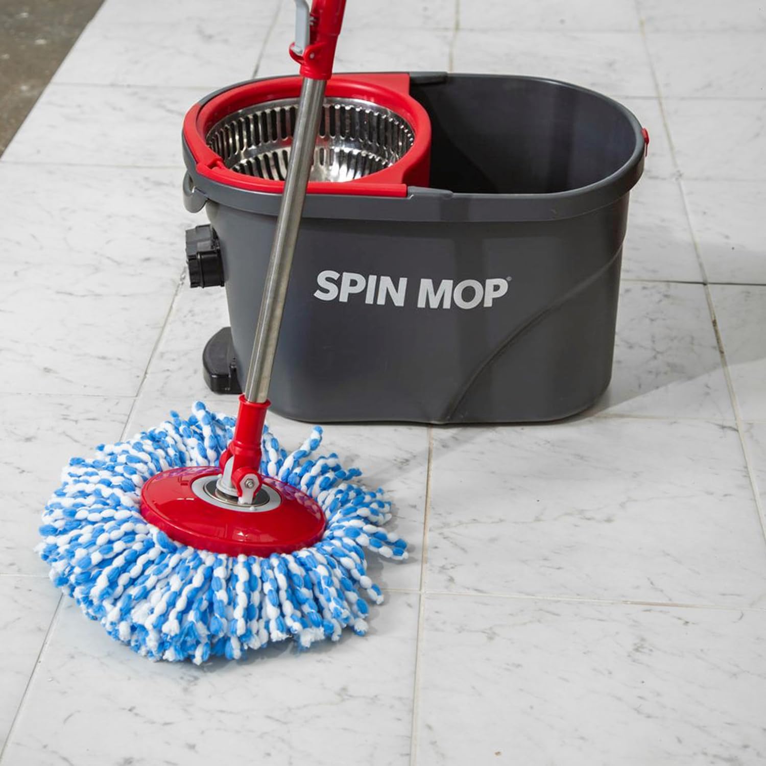 Simpli-Magic 360° Spin Mop and Bucket with Wringer - 10,000 Spin Cycles - 3 High-Absorbent Microfiber Replacement Heads - Mop and Bucket Set for All