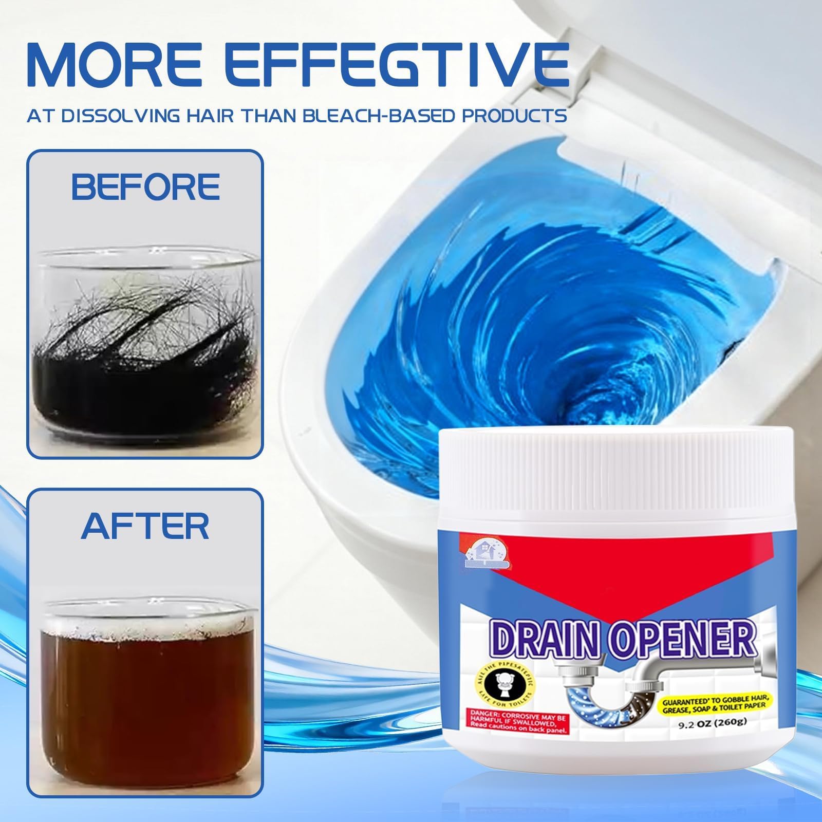 Crystal Lye Drain Opener, Pure Sodium Hydroxide Pellets Powerful Clog Remover for Bathroom & Kitchen Sinks, Drains & Shower Pipes - Pipe-Safe