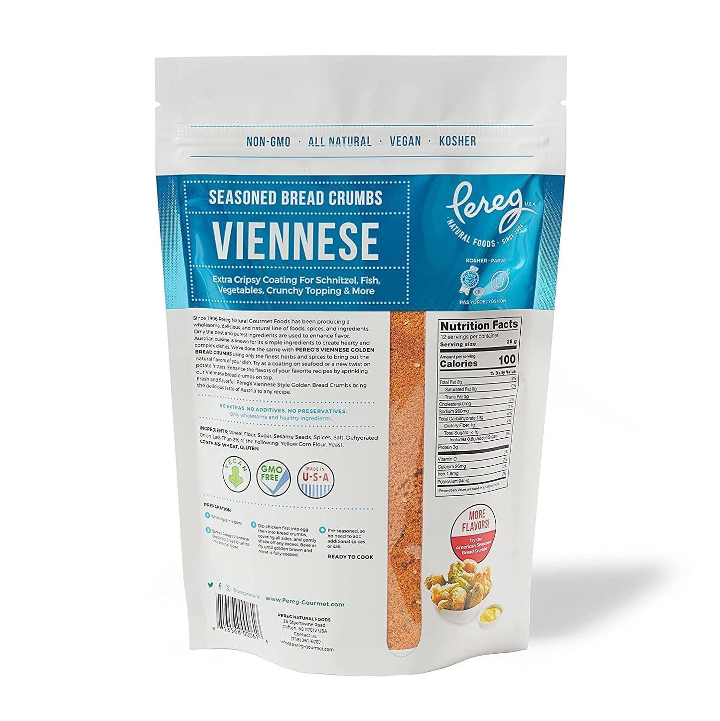 Pereg Bread Crumbs Viennese (12 Oz x 6 Pack) - Crispy Crunchy Breadcrumbs for Coating & Stuffing - Coat Schnitzel, Vegetables, Fish, Meatballs - Kosher Certified - Resealable Packaging