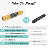 ChicWrap Professional Grade Plastic Wrap Refill Roll - 12 Inch X 250 Feet - Professional Grade Plastic Wrap - BPA Free and Kosher Certified - Reduces