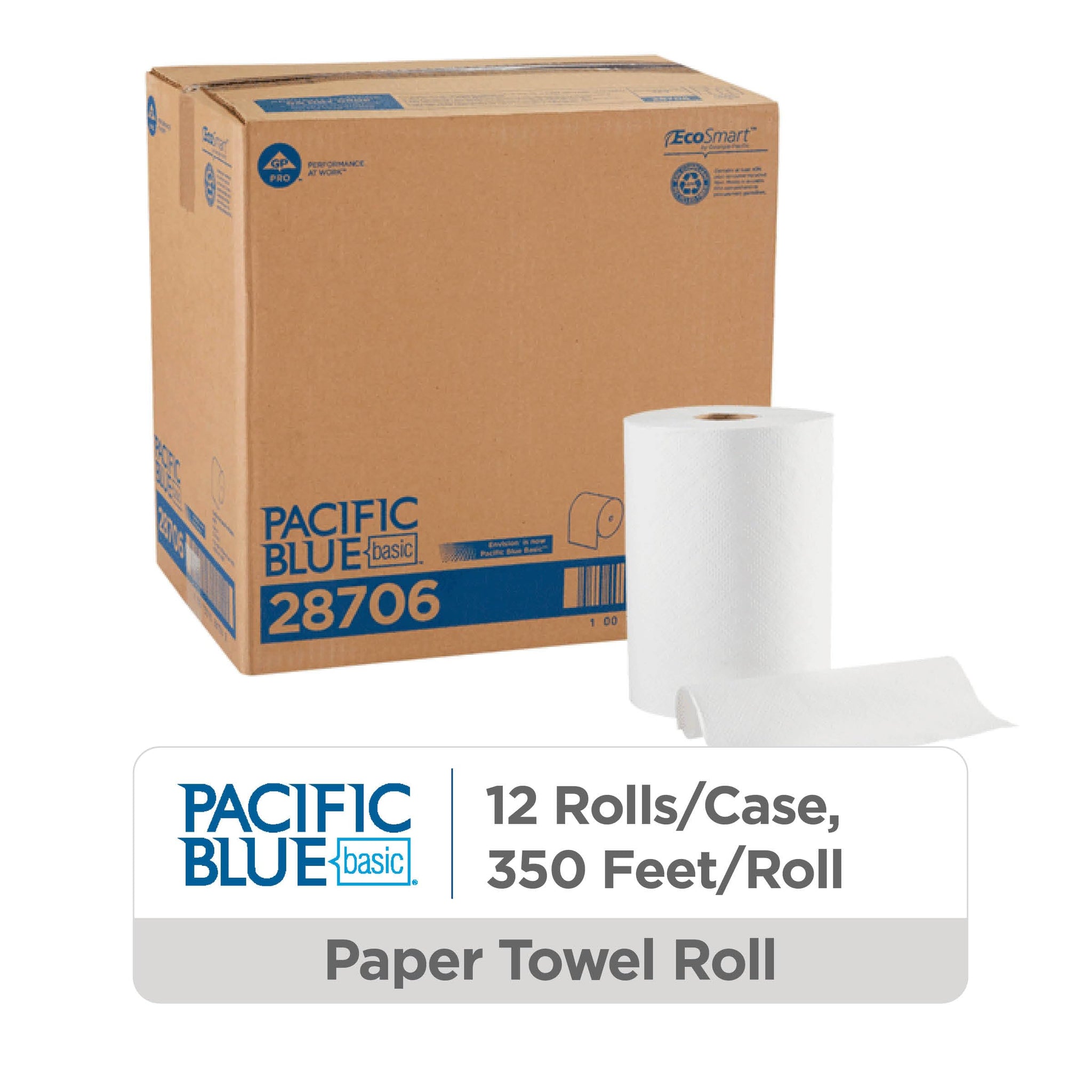 Georgia-PacificBlue Basic Paper Towel Rolls by PRO, White, 28706, 350 Feet Per Roll, 12 Rolls Per Case