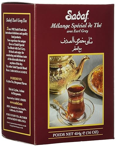 Sadaf Earl Grey Tea Loose Leaf Box 16 oz - Special Blend Earl Grey Ceylon Black Tea - Product harvested in Sri Lanka