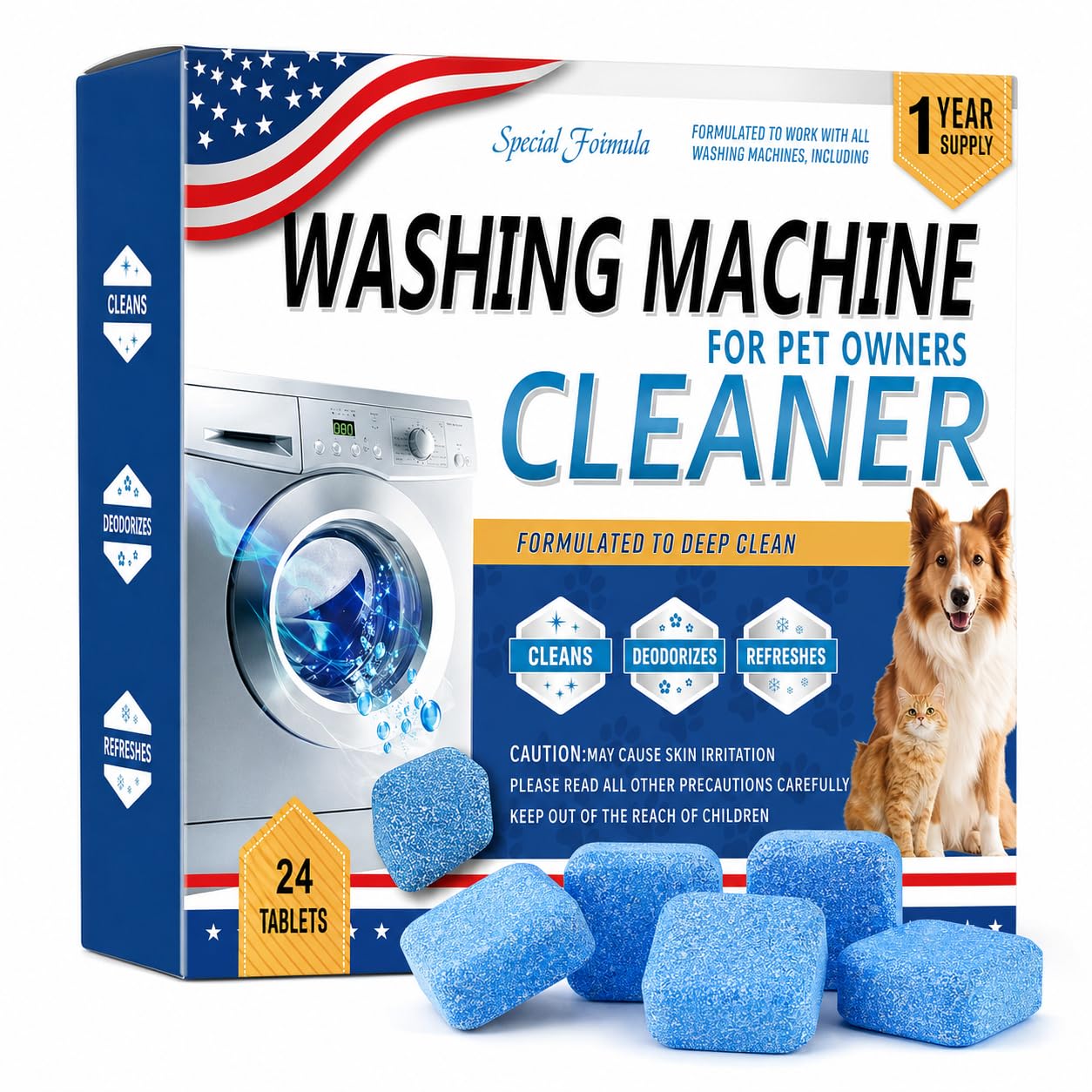 ukiism Washing Machine Cleaner Tablets for Pet Owners, Washer Cleaner for Pet Hair, Dander & Odor, Deep Cleaning Descaler Deodorizer for HE Front Load