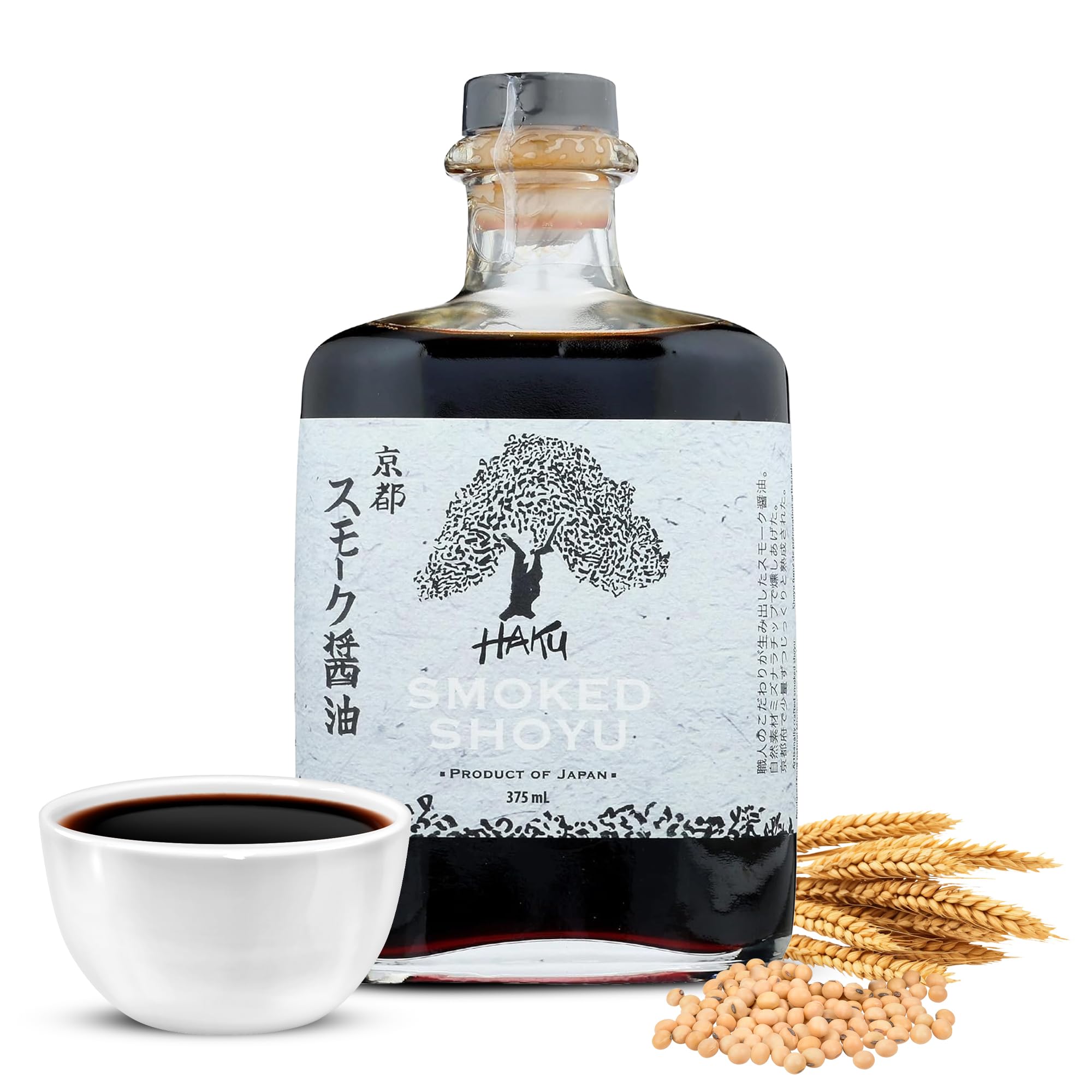 HAKU Smoked Shoyu Soy Sauce (375 ml) - Authentic Japanese Artisanal Umami Seasoning Sauce with Unique Smoky Flavor - Traditional Gourmet Dip Sauce