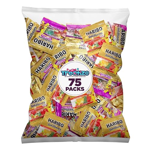 Goldbears Gummi Bears HariboCandy 75 Count Treat Size - 0.4 oz Individually Wrapped Bags -Assorted Fruit Flavors - Perfect for Snacks, Treats, Goodie