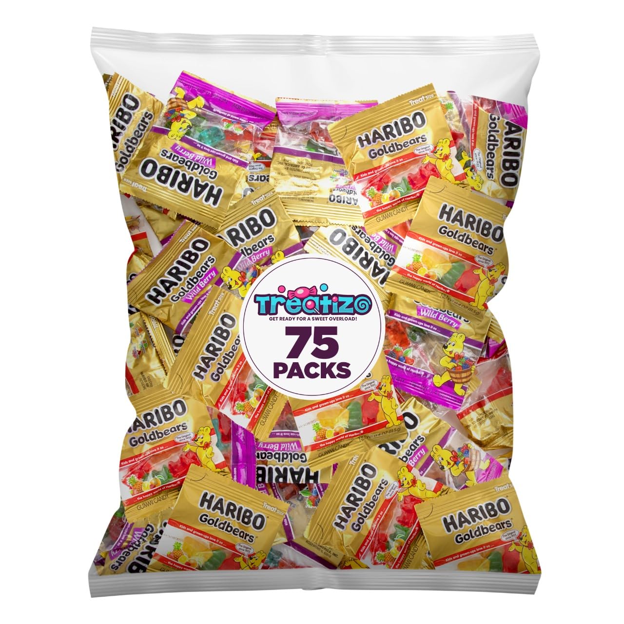 Goldbears Gummi Bears HariboCandy 75 Count Treat Size - 0.4 oz Individually Wrapped Bags -Assorted Fruit Flavors - Perfect for Snacks, Treats, Goodie