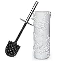 Indecor Home White Floral Branches Design Resin Toilet Bowl Brush and Holder Set, Elegant Bathroom Cleaning Tool with Durable Bristles, Compact