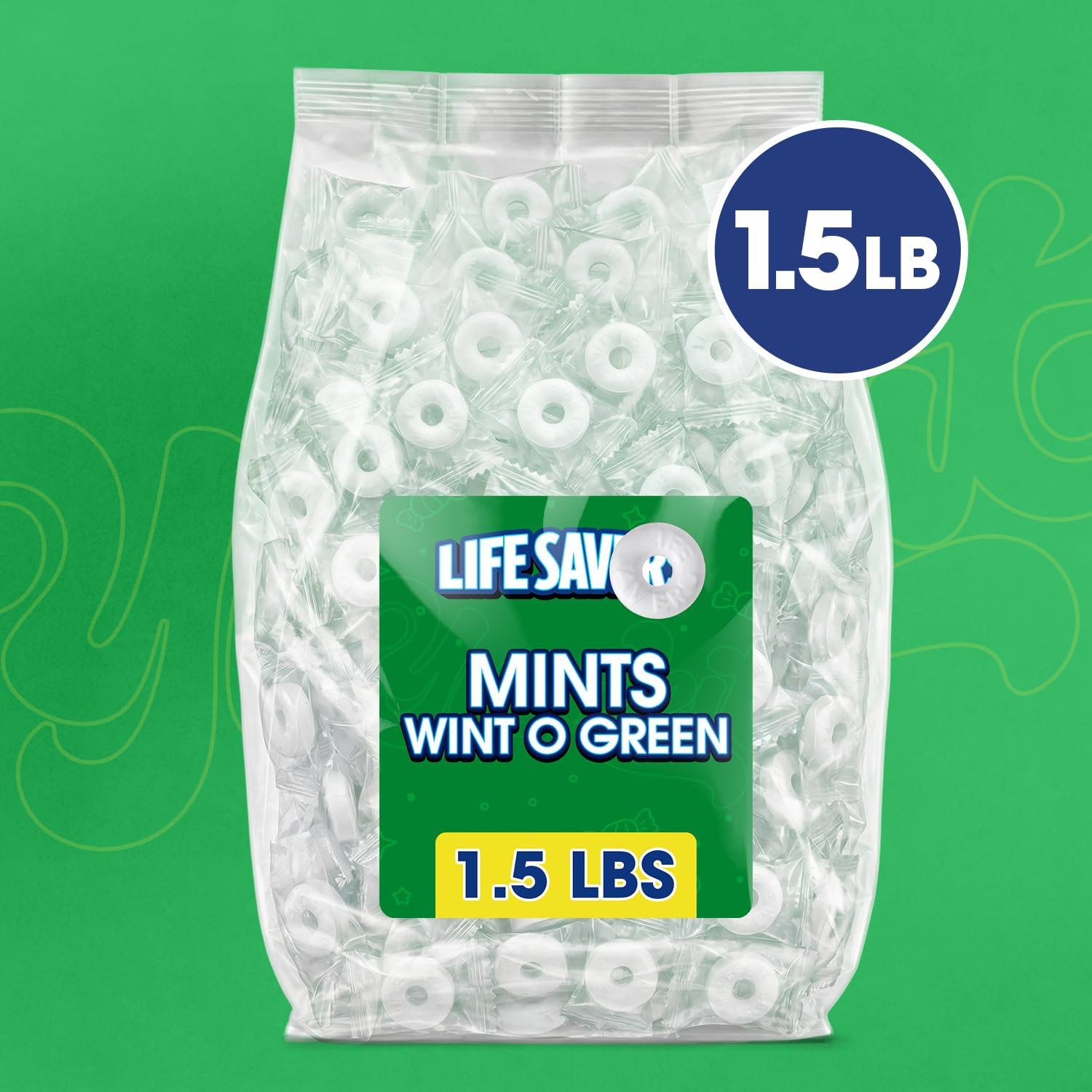 Wint O Green Hard Candy - Individually Wrapped, 1.5 Lb Bulk Bag, Refreshing Breath Mints & Classic White Candy, for Office Desk, Reception, Parties