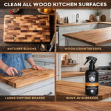 Rhino Wax Wood Cleaner Spray - Cutting Board & Butcher Block Cleaner - Natural Vinegar Citrus Wood Surface Cleaner for Kitchen Wood Countertops
