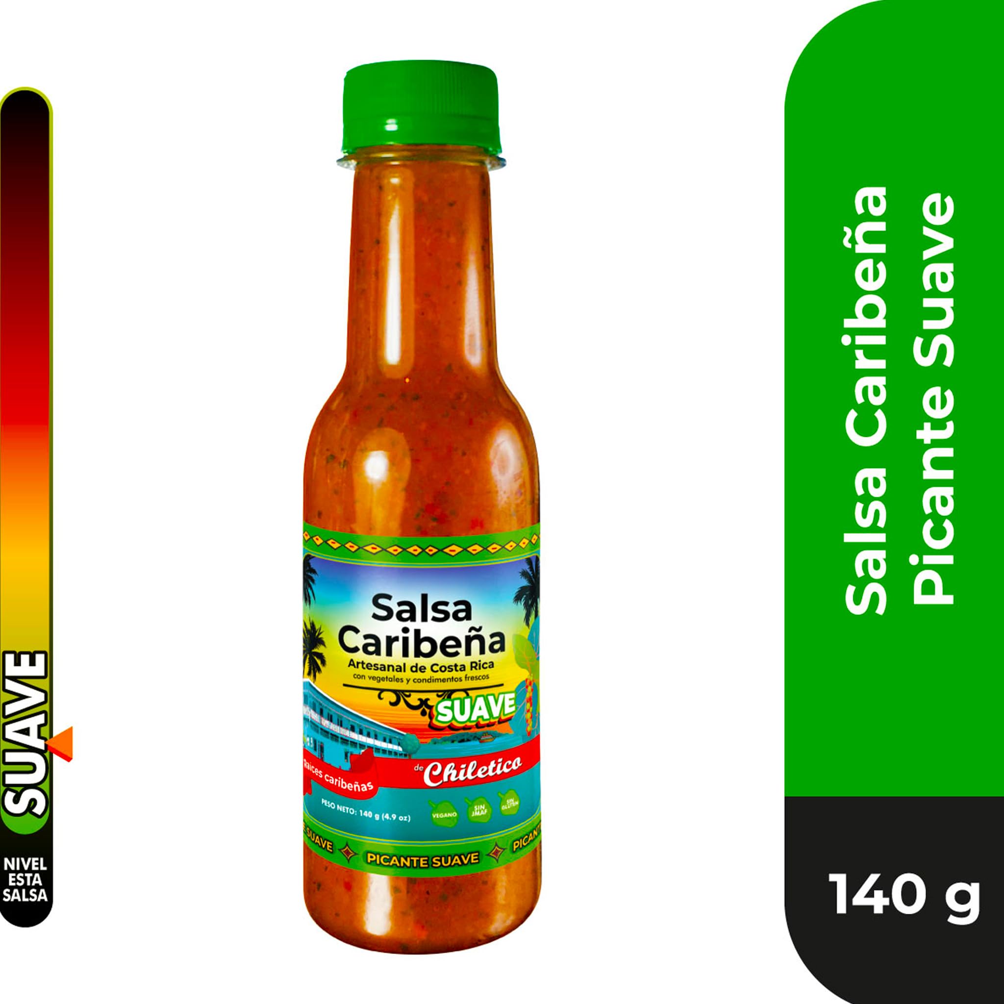 Chiletico Caribbean Hot Sauce Variety Pack - 4-Pack Sampler (Mild, Medium, Hot, Extra Hot) - Authentic Costa Rican Flavor - 4.9 oz Bottles - Total Net
