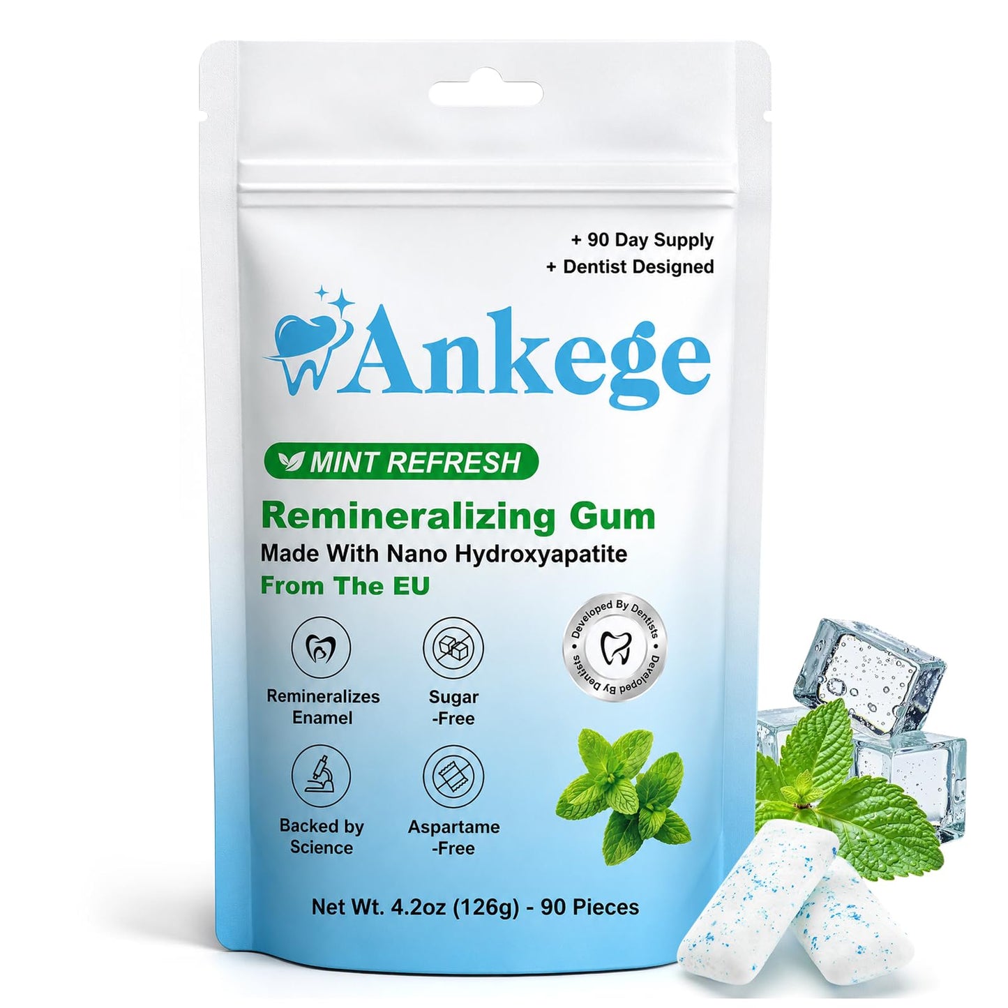 Remineralizing Gum with Nano Hydroxyapatite and Xylitol, Sugar Free, Aspartame Free, Mint Flavor, Effectively maintains fresh breath and oral health