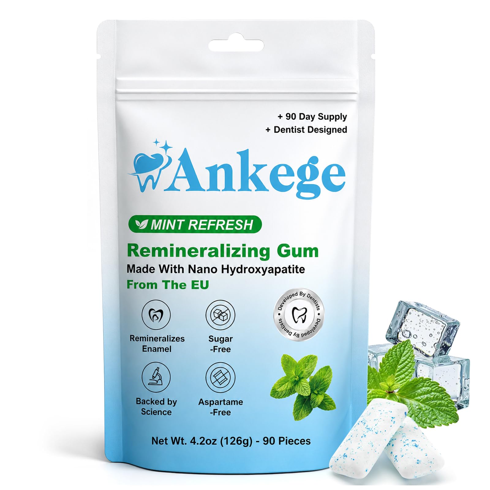Remineralizing Gum with Nano Hydroxyapatite and Xylitol, Sugar Free, Aspartame Free, Mint Flavor, Effectively maintains fresh breath and oral health