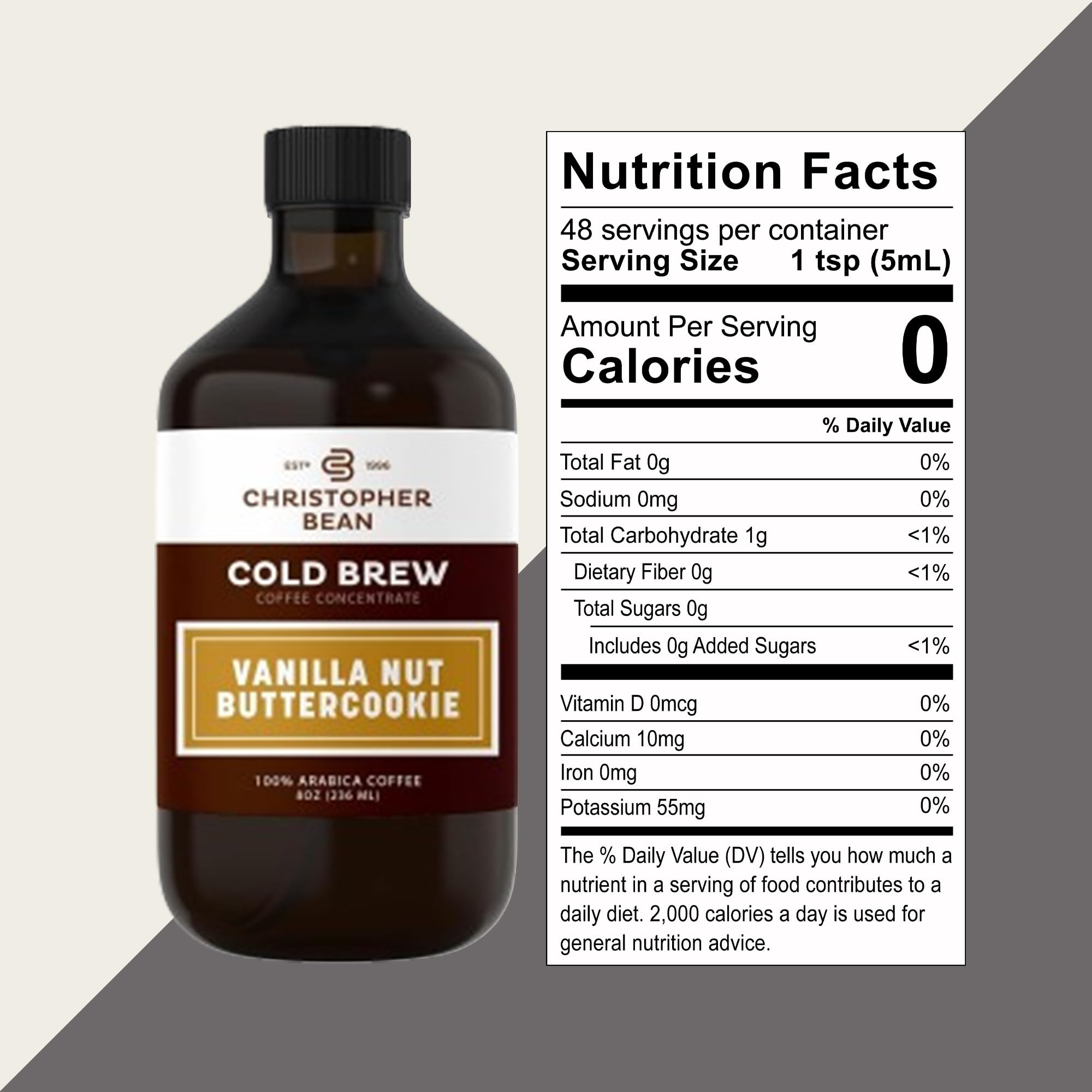 Christopher Bean Hand Crafted Vanilla Nut Butter Cookie Flavored Coffee - Unsweetened Cold Brew & Iced Instant Coffee Distillate Liquid Java - Butter