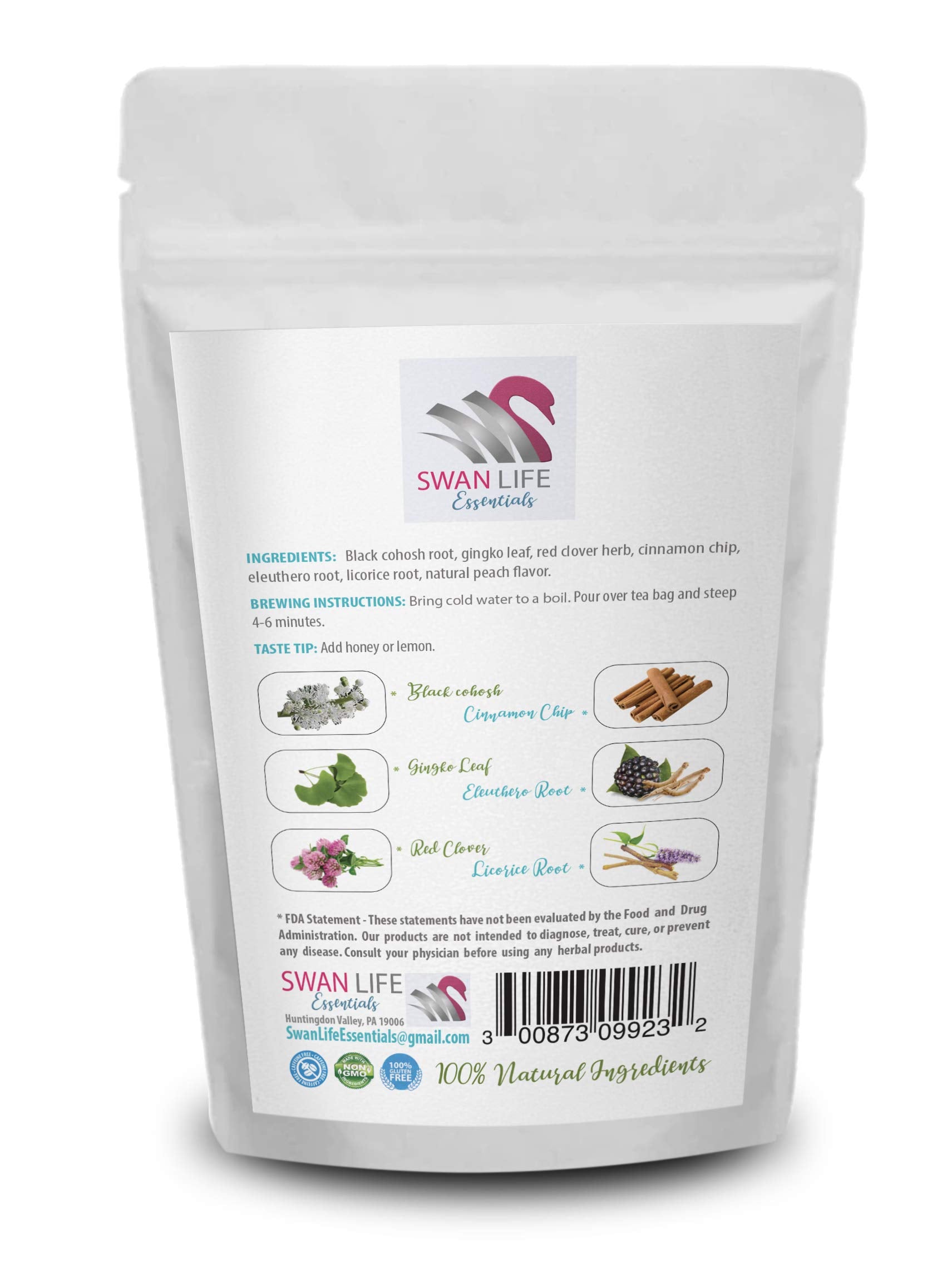 black cohosh for menopause hot flashes - MENOPAUSE HERBAL TEA 14 days, caffeine free, black cohosh, gingko leaf, red clover herb, cinnamon chip