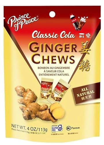 Prince of Peace Ginger Chews with Cola 4oz - Candied Ginger - Candy Pack - Ginger Chews Candy - Natural Candy - Ginger Candy for Nausea