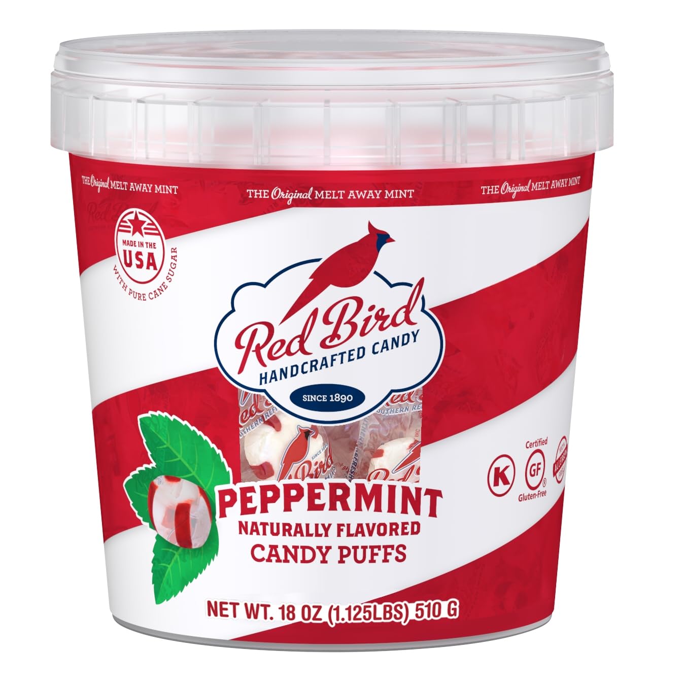 Red Bird Soft Peppermint Candy, Soft Mints Individually Wrapped, 18 oz Tub