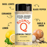 Kosmos Q Lemon Twist Seasoning, Zesty Lemon Pepper Spice Mix for Chicken, Fish, Veggies & More, All-Natural Clean Eating Herbs & Spices, Sugar Free