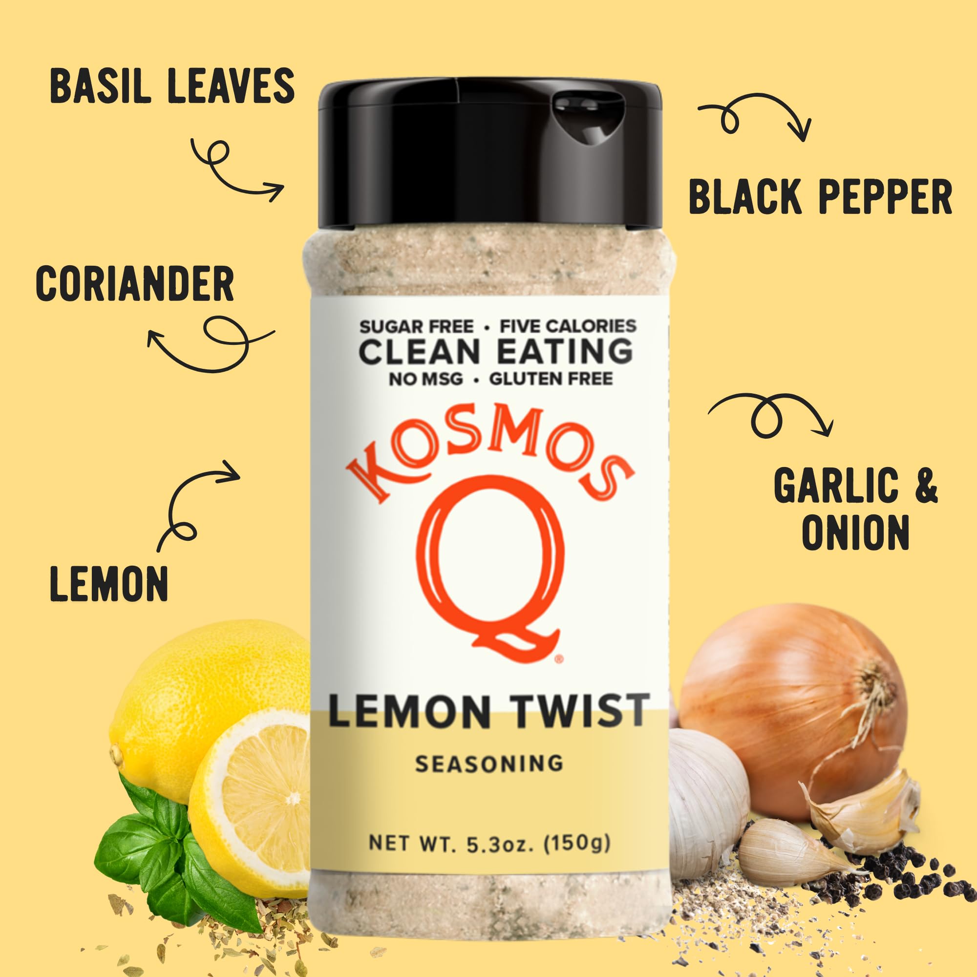 Kosmos Q Lemon Twist Seasoning, Zesty Lemon Pepper Spice Mix for Chicken, Fish, Veggies & More, All-Natural Clean Eating Herbs & Spices, Sugar Free