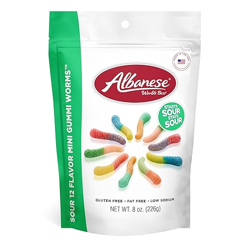 Albanese Sour 12 Flavor Mini Gummi Worms, 8 Ounce