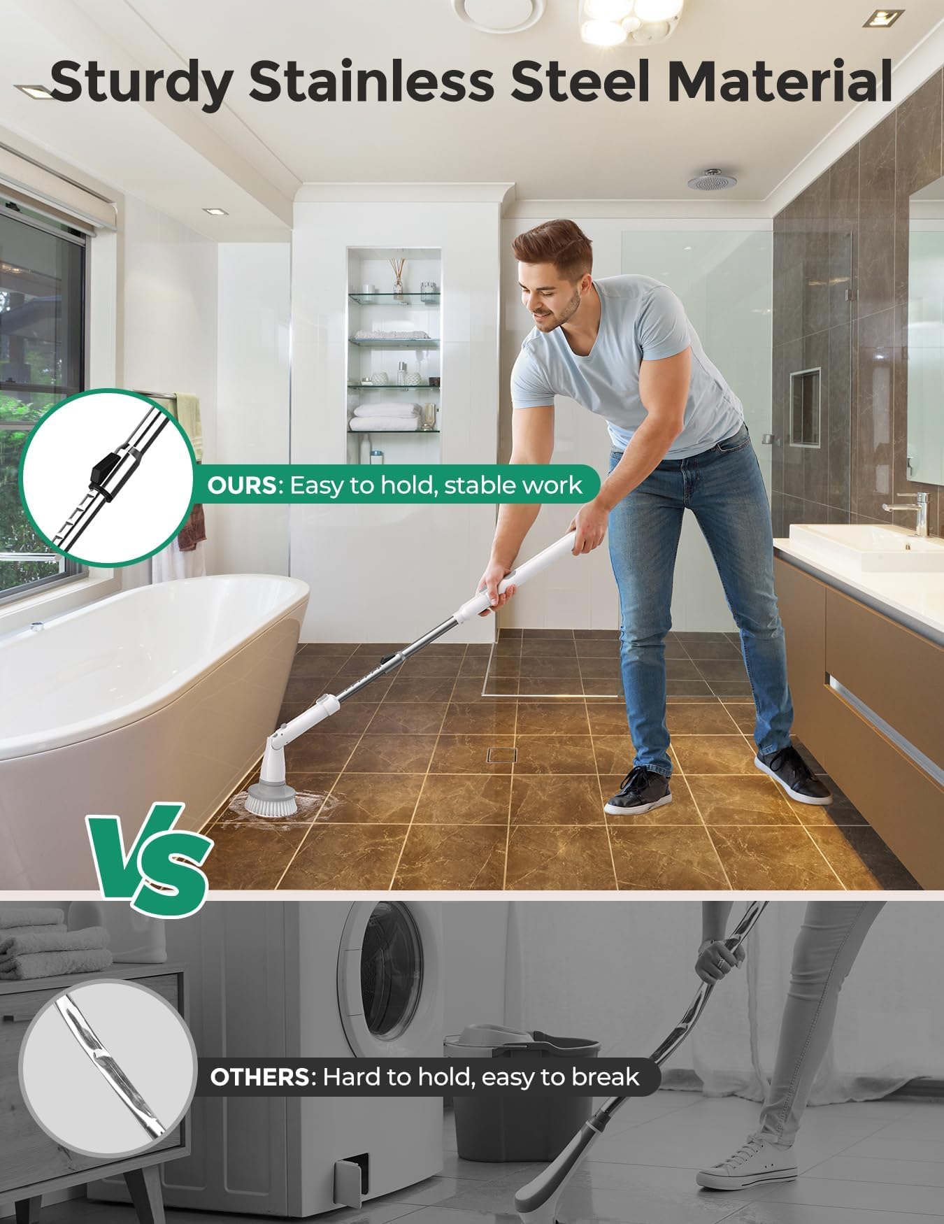 kHelfer Electric Spin Scrubber Kh8, Upgrade Cordless Shower Scrubber 8 Replacement Head, 1.5H Bathroom Scrubber Dual Speed, Shower Cleaning Brush