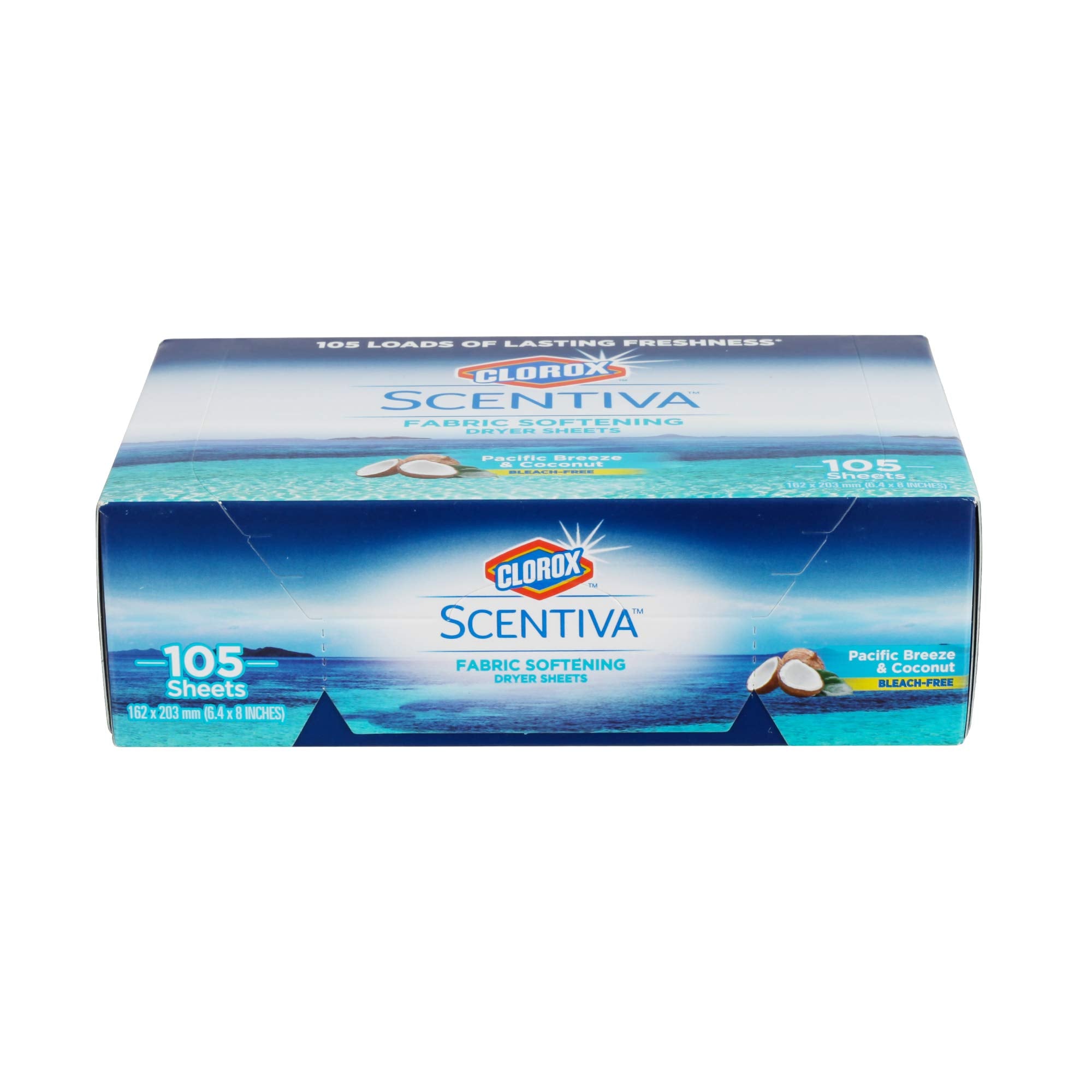 Clorox Scentiva Fabric Softener Dryer Sheets, Pacific Breeze & Coconut Scent - Wrinkle Reducing Scented Softening Laundry Dryer Sheets for Great