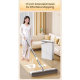 U-VERSE L-Shaped Mop & Bucket Set with Wringer, 3 Reusable Microfiber Pads, Long Handle Flat Mop for Corners, Walls & Floors, Compact 5" Space-Saving
