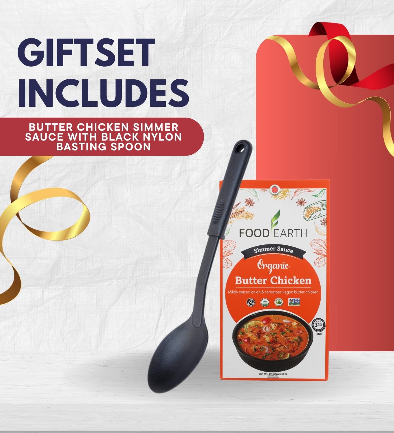 Sauce Simmer Butter Chicken, 10.58 OZ Bundle with Black Nylon Basting Spoon - Rich Tomato and Coconut Cream Blend with Mild Spices, Great for Easy