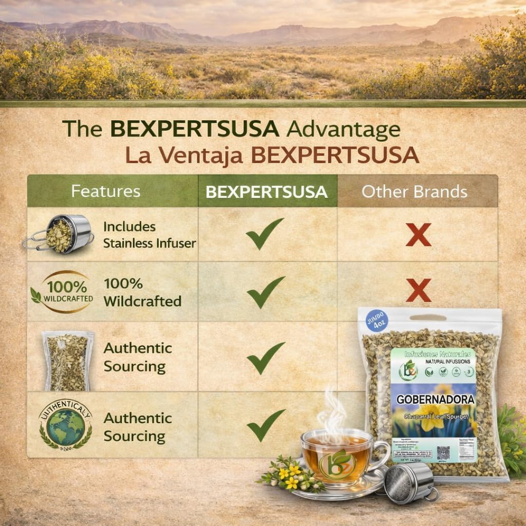 Gobernadora Tea (Chaparral Leaf) 4 oz with Stainless Steel Tea Infuser - 100% Natural Larrea tridentata - Traditional Desert Herb for Wellness