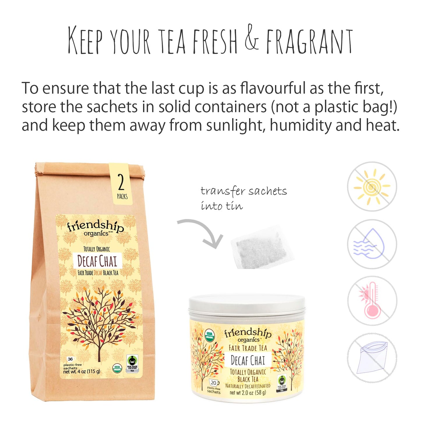 Friendship Organics Decaf Chai Tea Bags, Organic and Fair Trade (36 Count (Pack of 1) NEW)