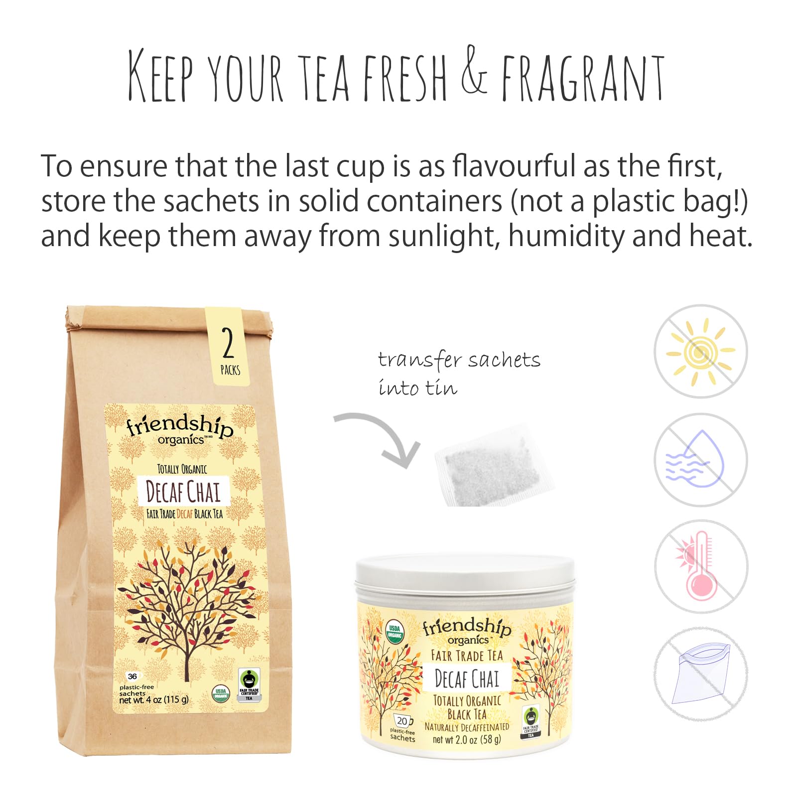 Friendship Organics Decaf Chai Tea Bags, Organic and Fair Trade (36 Count (Pack of 1) NEW)