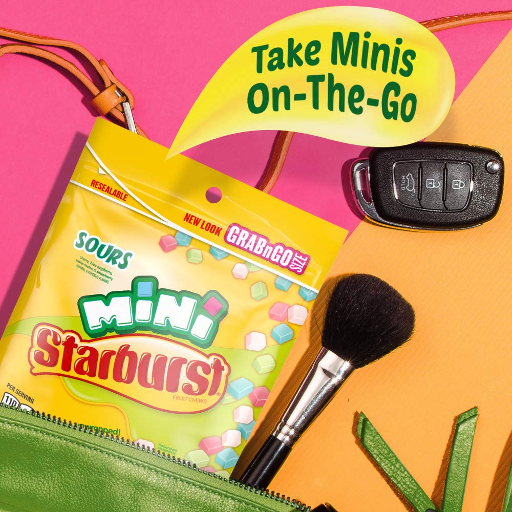 STARBURST Sours Minis Fruit Chews Candy, 8-Ounce Grab N Go Size Resealable Bag