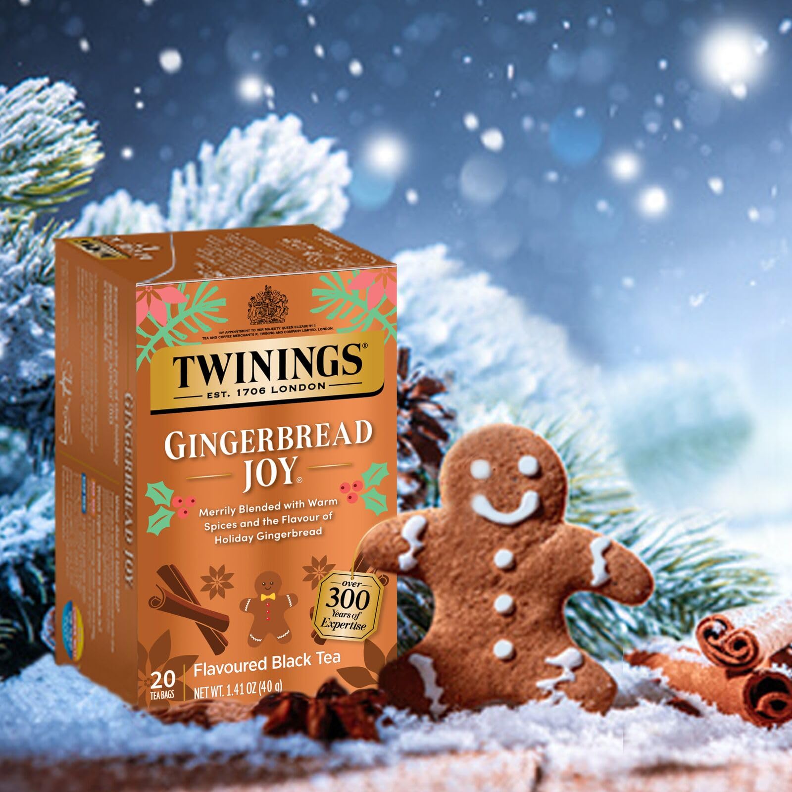 Twining Tea Gingerbread Joy Black Tea, 20 Counts, Caffeinated, Kosher, 20 Bags (Pack Of 6)