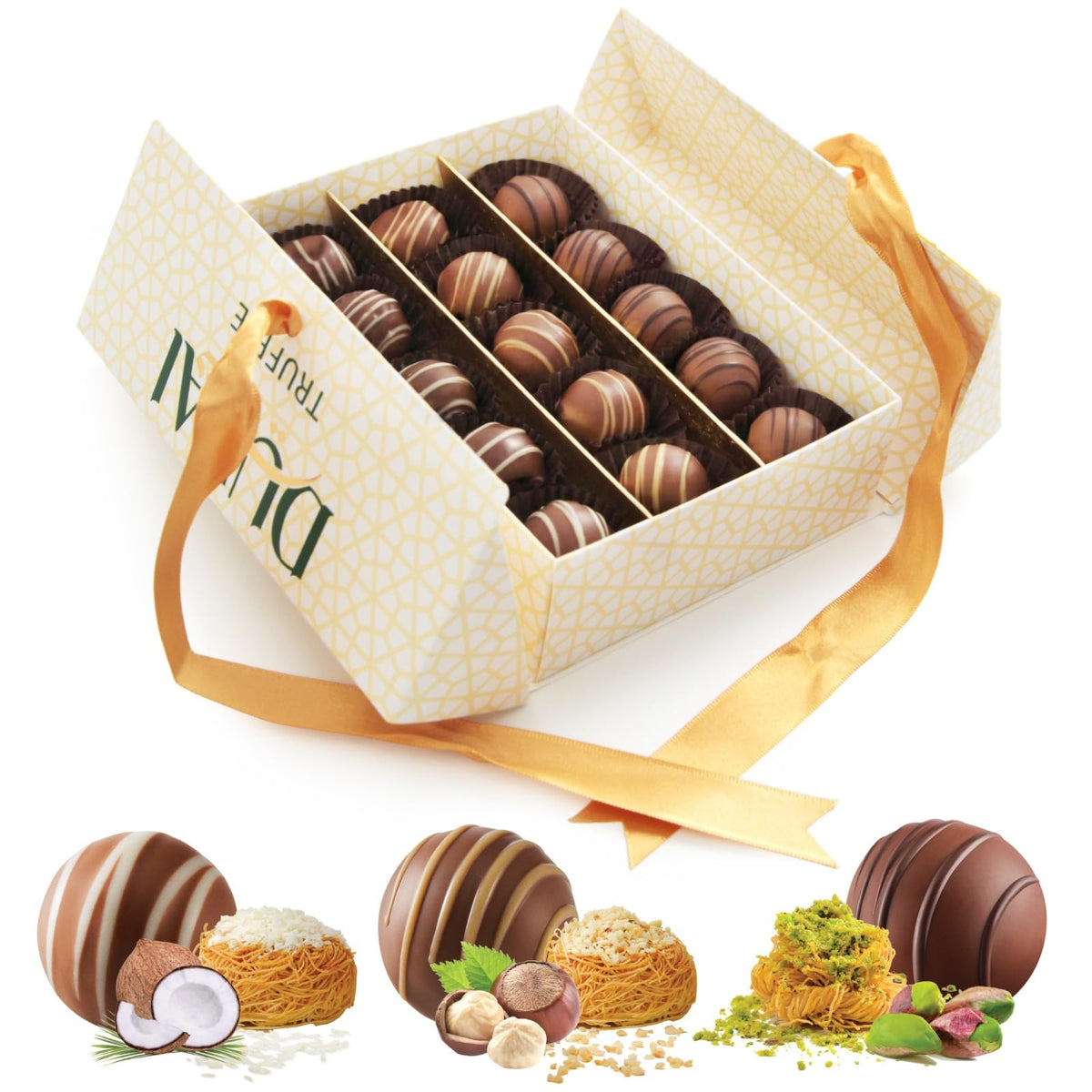 Mothers Day Chocolate Truffles Assortment Flavors Dubai Chocolate Pistachio, Hazelnut, Coconut. 15 count Ideal Chocolate Gift for Friends, Family