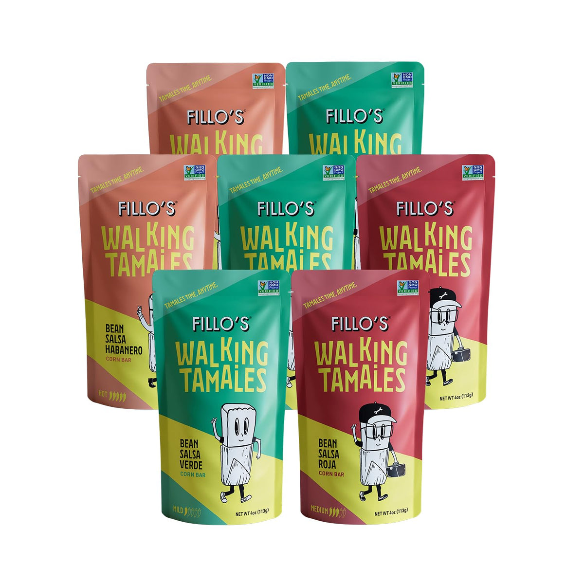 Fillo's Walking Tamales Variety Pack, Ready to Eat Meal, Gluten Free, 7 Pk